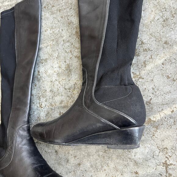 Stuart Weitzman Black Leather "Plack" 50/50 Wedge Knee High Boots Size 6 M - Picture 2 of 14